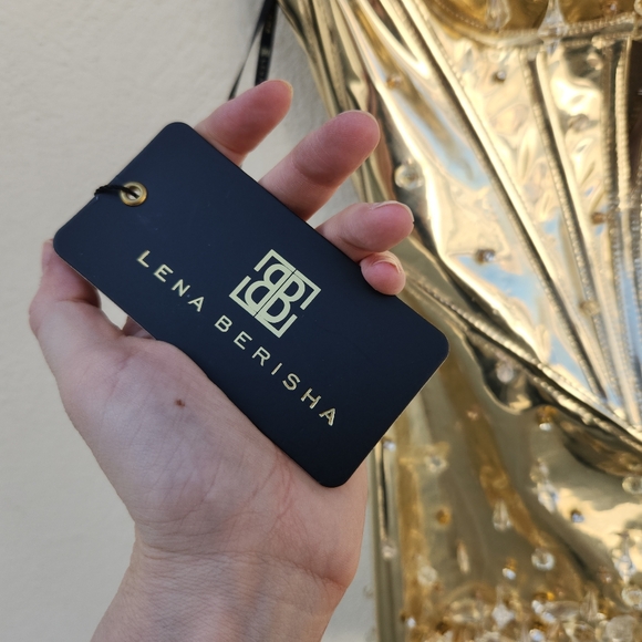 LENA BERISHA Metallic Gold Corset Couture Dress with Gemstone Detail - Picture 7 of 14